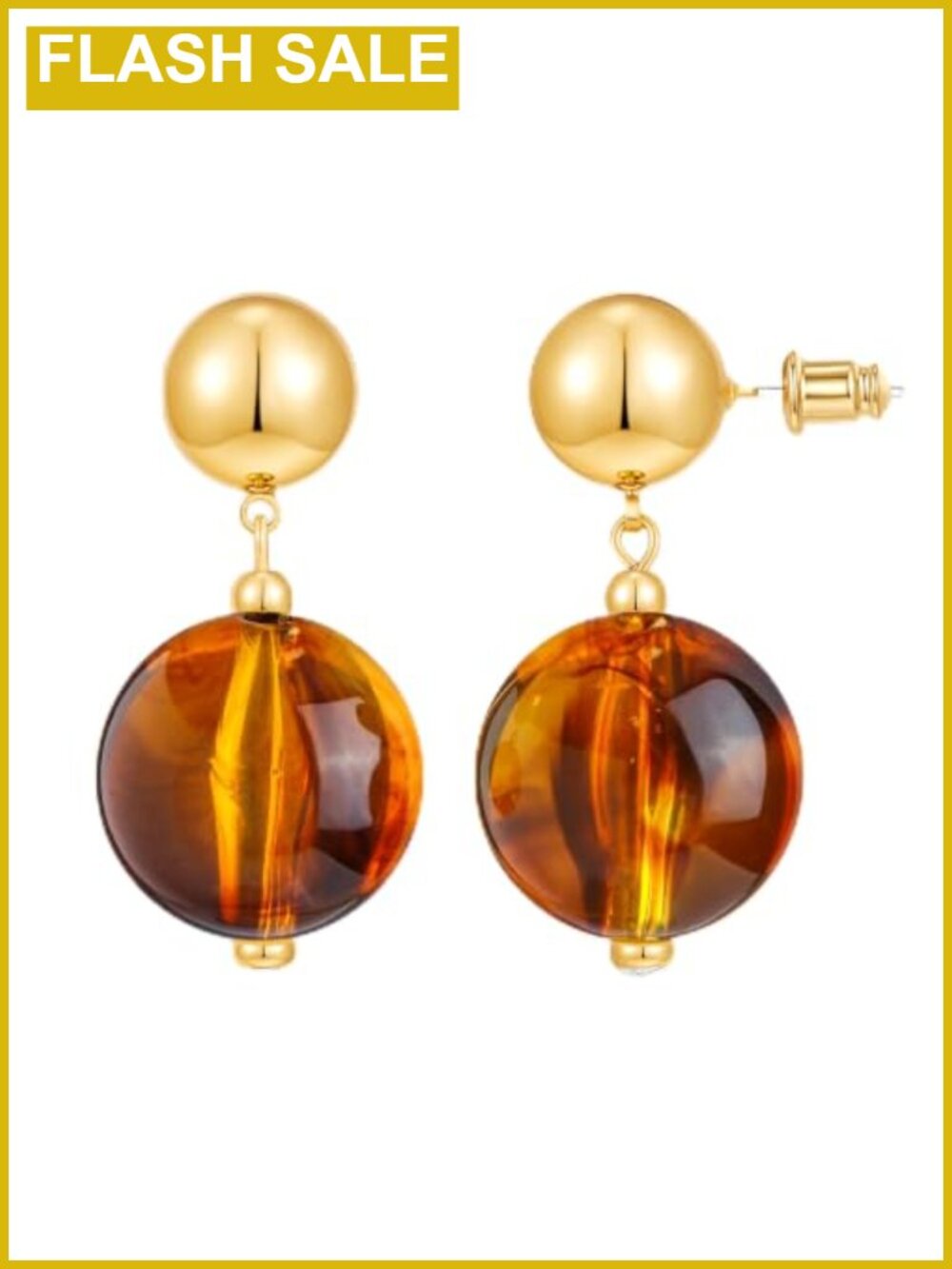 Chunky Resin Beaded Drop Earrings Gold Tone Stud Retro Statement